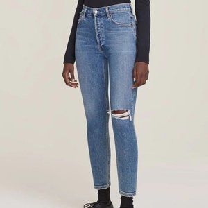 AGOLDE Nico High Rise Slim Straight Jeans Button Fly Distressed Size 30 H13677